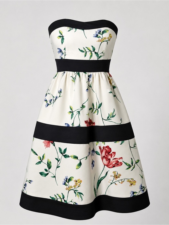 White House Black Market Dresses & Skirts - White House Black Market Strapless Floral Fit-and-Flare Dress in White and Black